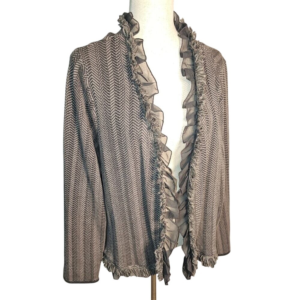 Dana Buchman Size 2x Elegant Gray Ruffled Textured Cardigan Sweater